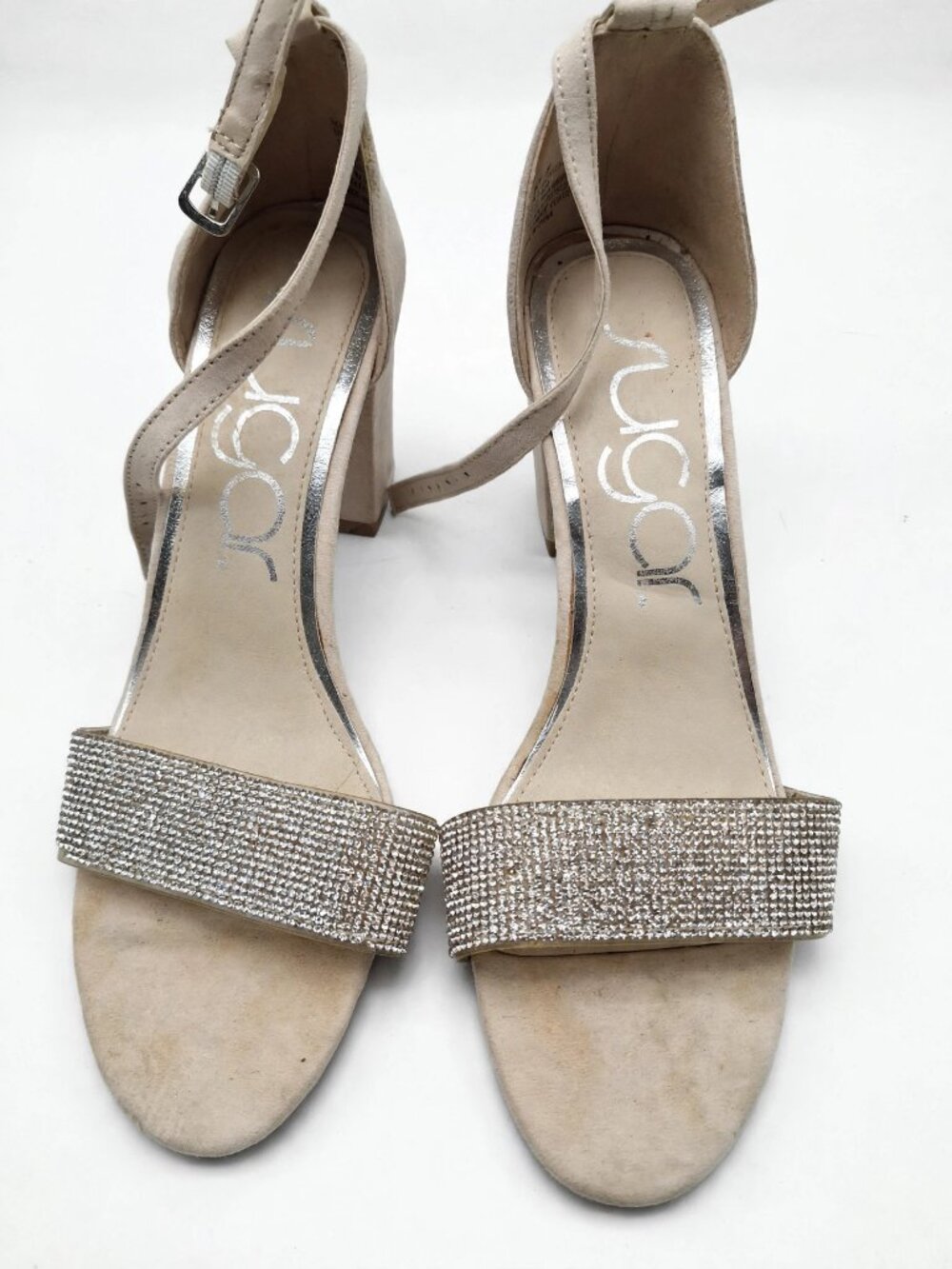Sugar Rhinestone Block-Heel Sandals Size 10